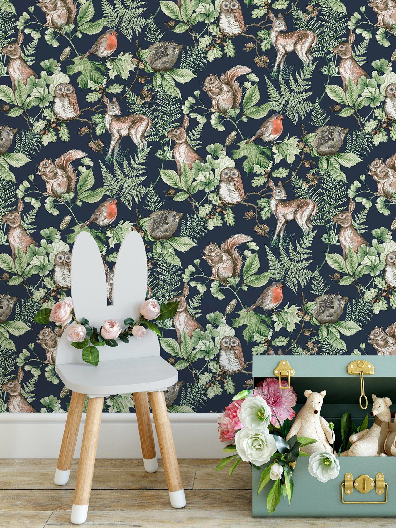 Superfresco Easy Navy Woodland Animals Wallpaper| 