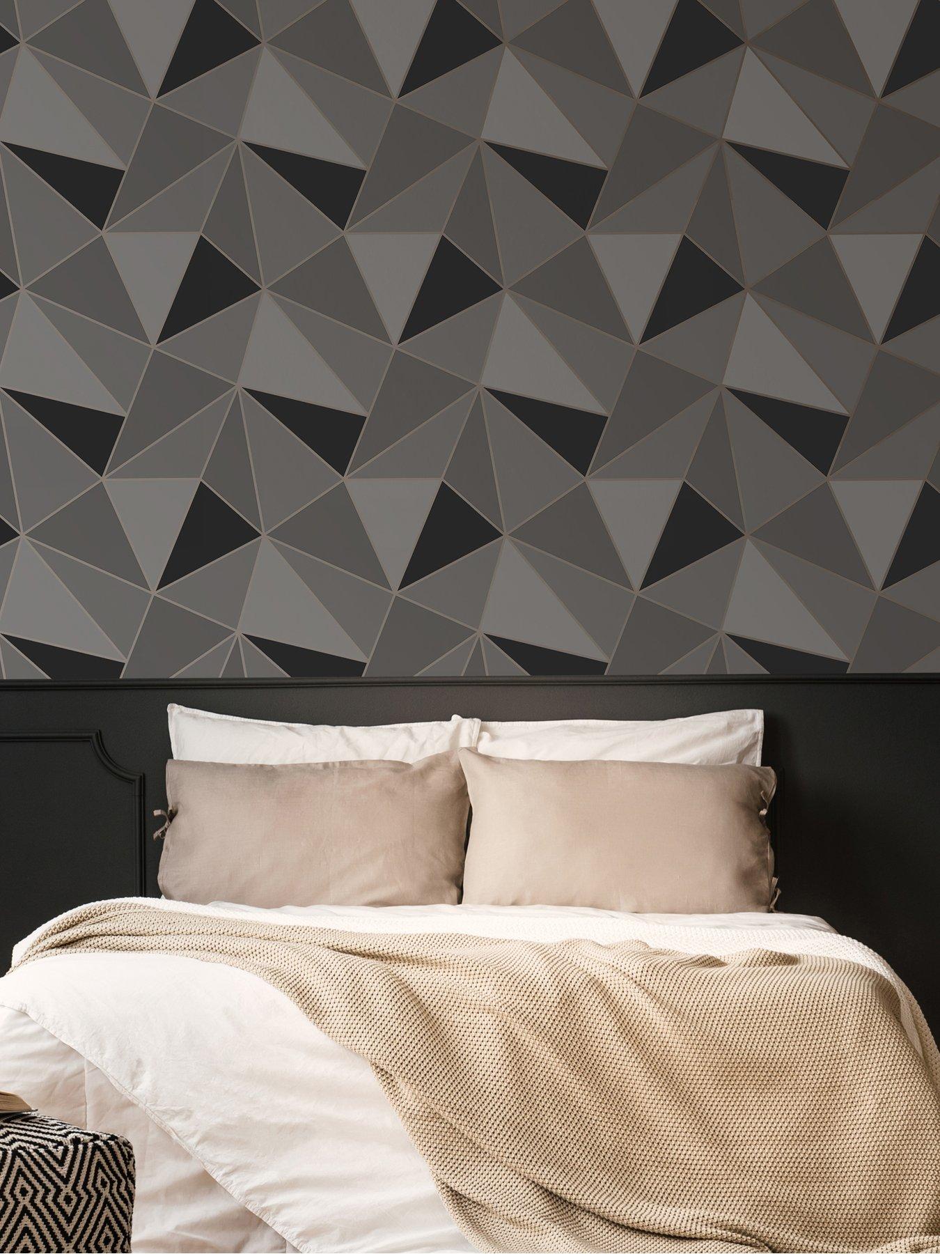 Fresco Apex Geo Charcoal Wallpaper very.co.uk
