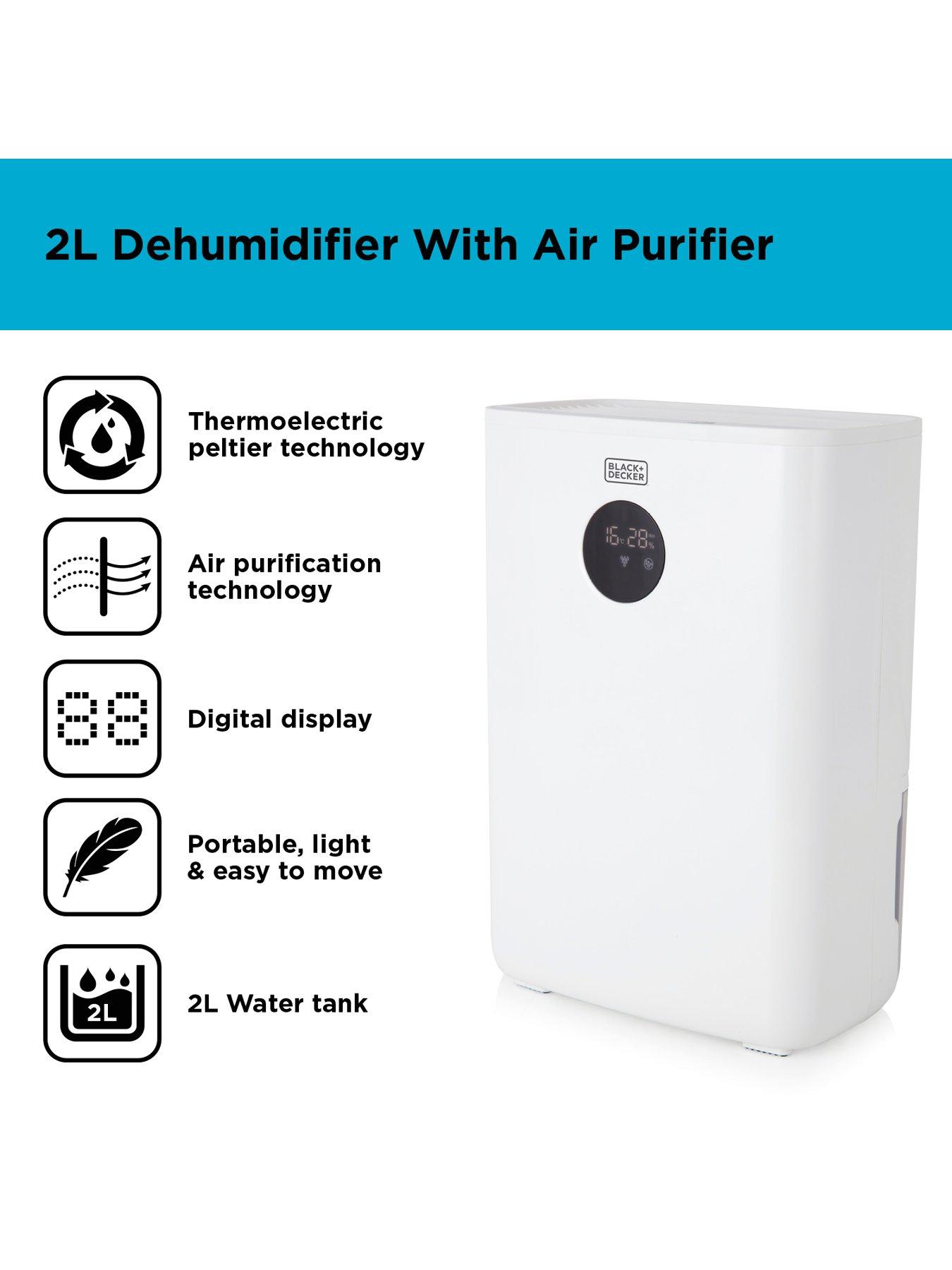 Image 2 of 6 of Black & Decker 2L Dehumidifier &amp; Air Purifier, One Touch Operation, Digital Display, White, BXEH60002GB