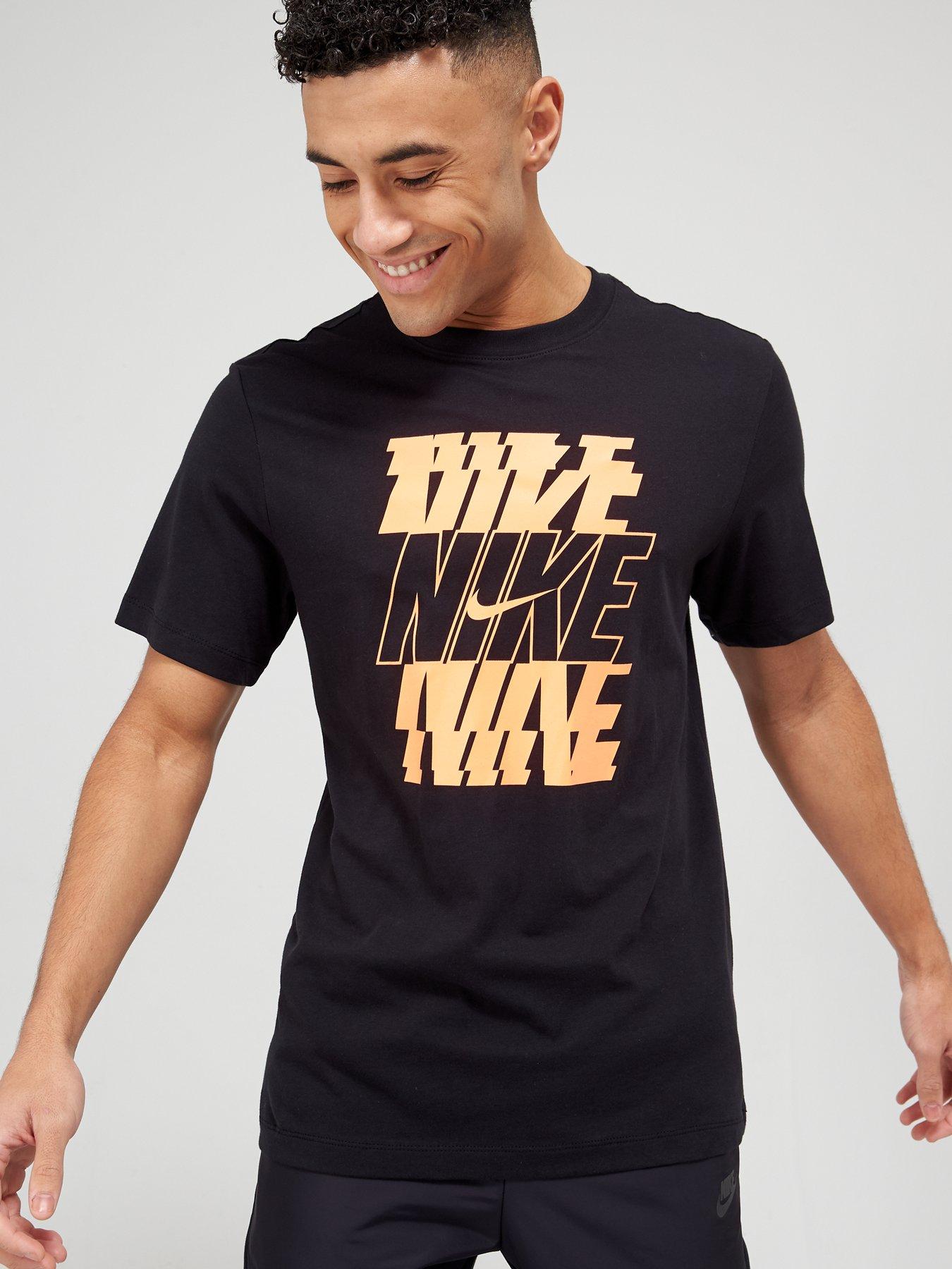 Nike Swoosh Stacked Graphic T-Shirt - Black | very.co.uk