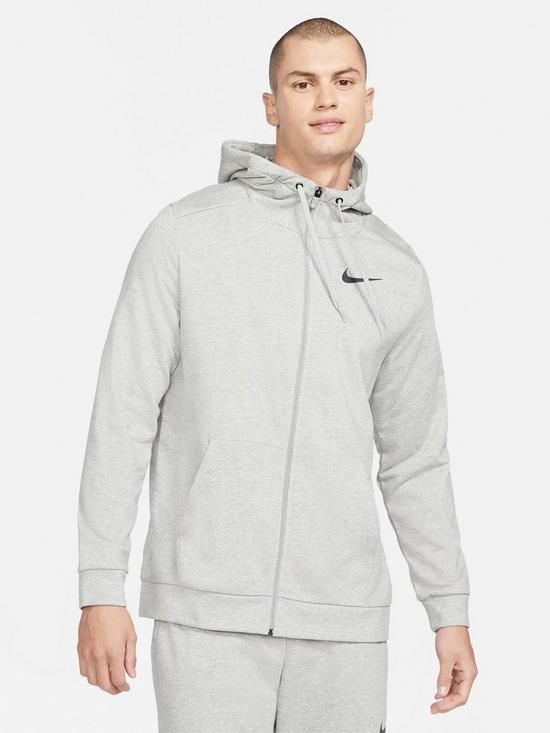 front image of nike-training-dry-full-zip-hoodie-dark-grey