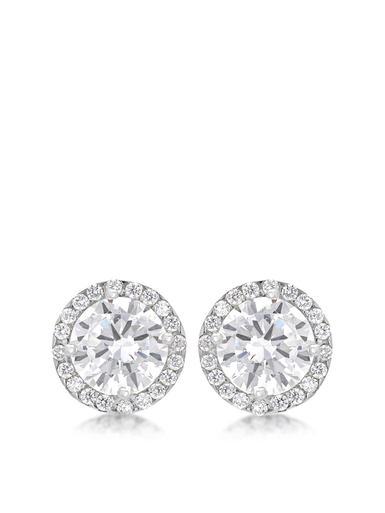  9ct White Gold Round Cubic Zirconia and Pave Set 9mm Stud Earrings