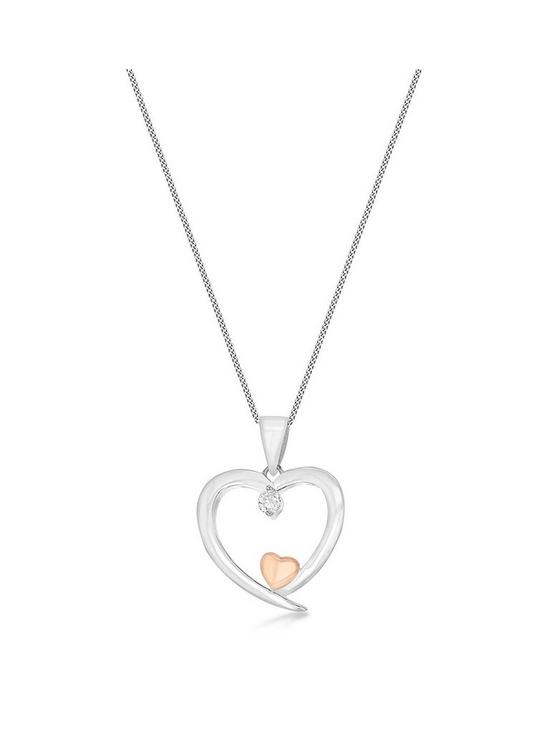 front image of the-love-silver-collection-sterling-silver-and-rose-gold-plated-cubic-zirconia-hearts-necklace