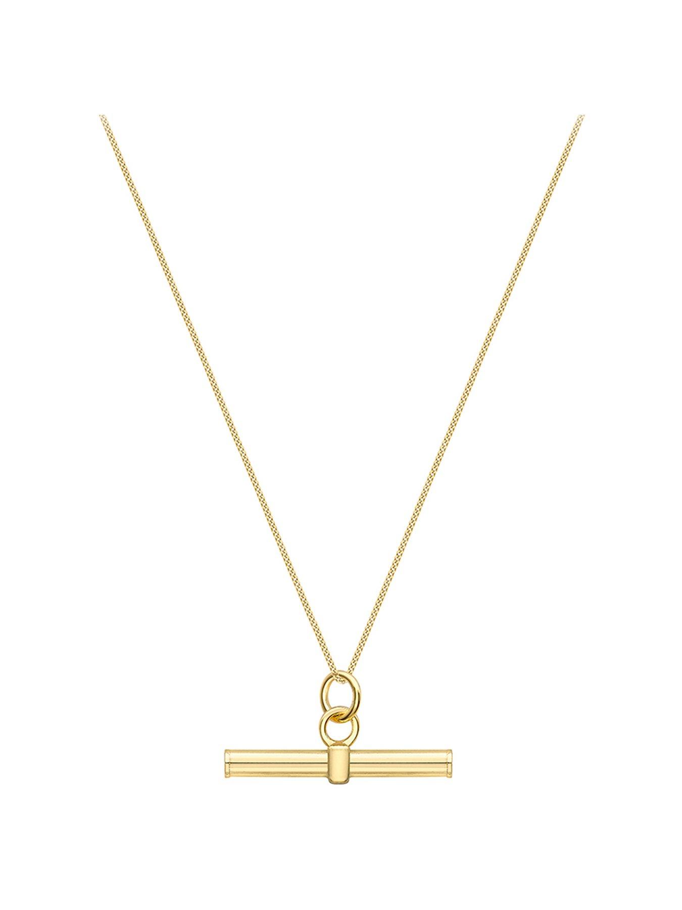 Product photograph of The Love Collection 9ct Yellow Gold Round T-bar Pendant from very.co.uk