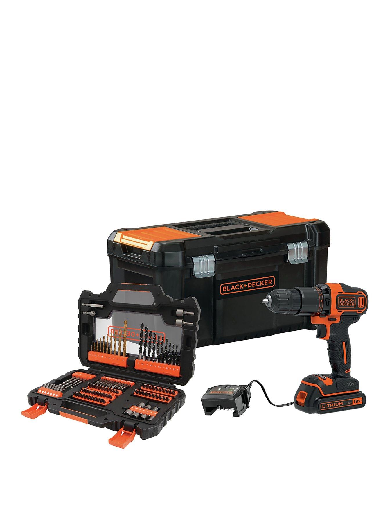 Product photograph of Black Decker 18v 2-gear Cordless Hammer Drill With Toolbox And 104-accessory Set from very.co.uk