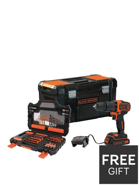 black-decker-18v-2-gear-hammer-drill-with-19rsquo-toolbox-and-104-accessory-set