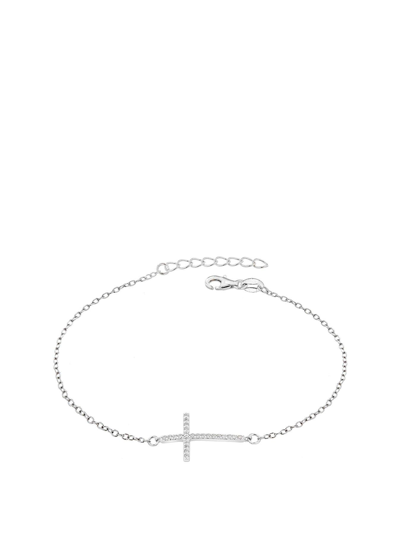 Jewellery & watches Sterling Silver Rhodium Plated Cubic Zirconia Cross Bracelet
