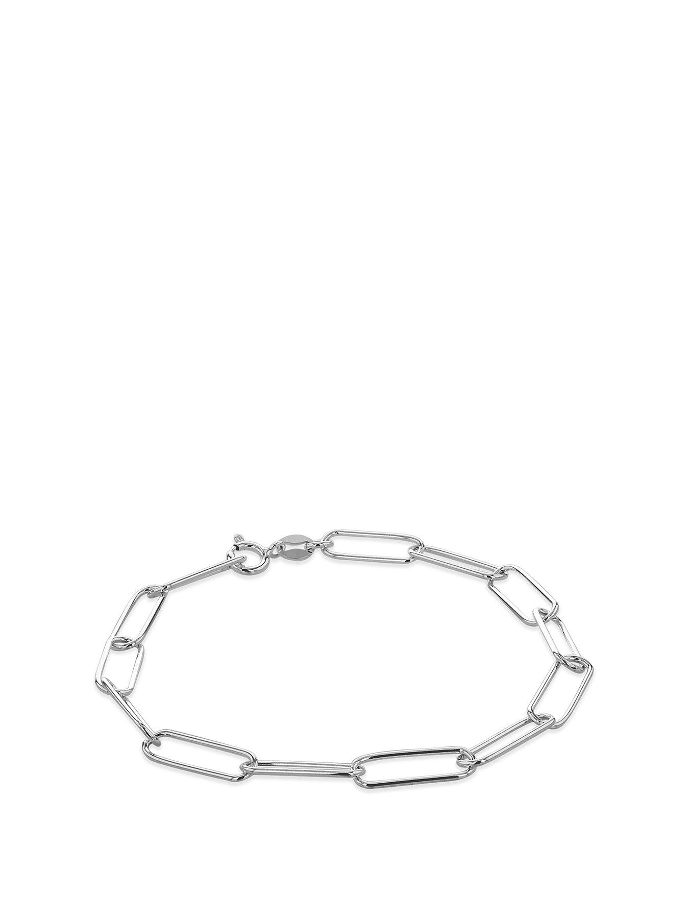  Sterling Silver Paperclip Elongated Cable Chain Bracelet