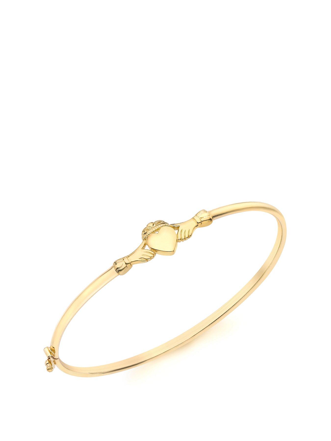 Product photograph of Love Gold 9ct Yellow Gold Claddagh Bangle from very.co.uk