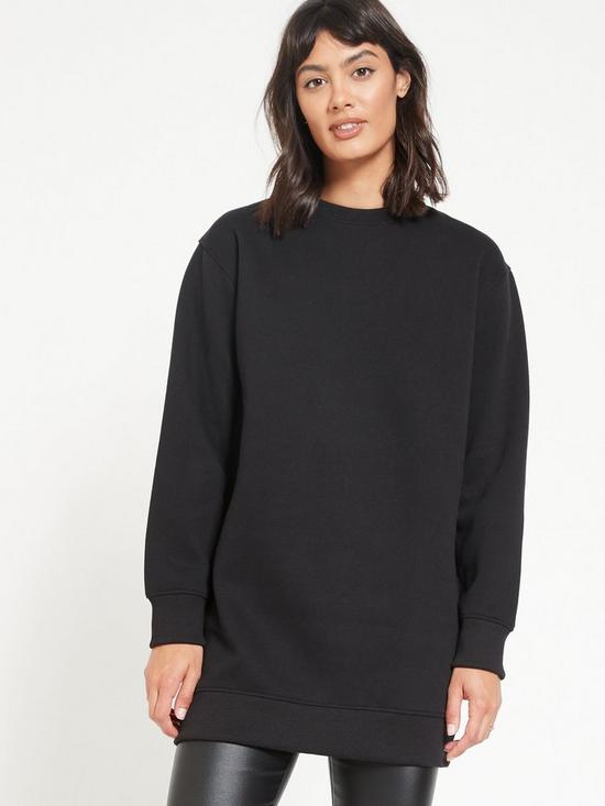 front image of v-by-very-the-essential-longline-crew-neck-sweatnbsp--black