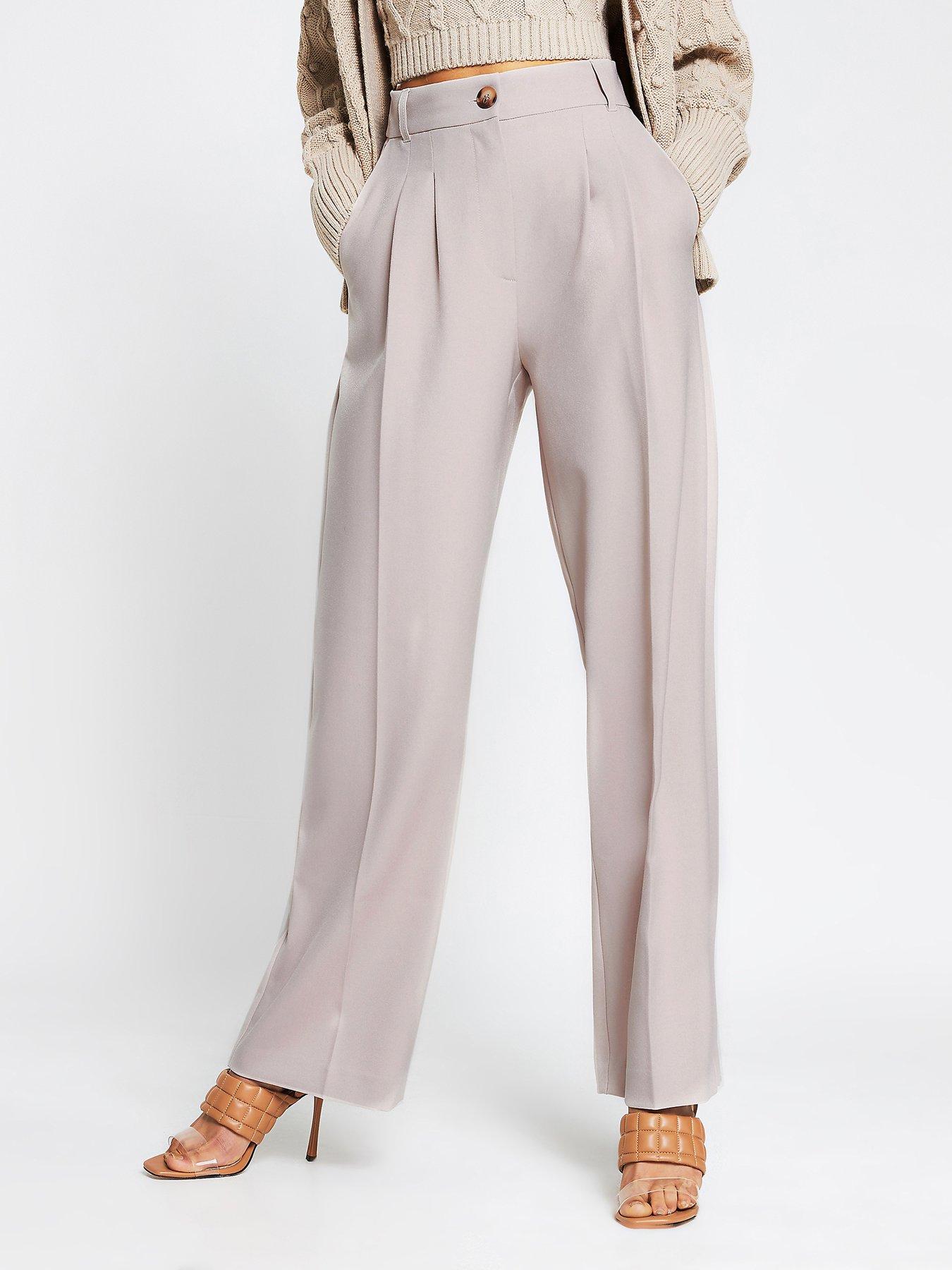 River Island Pleat Detail Wide Leg Trouser - Grey | very.co.uk