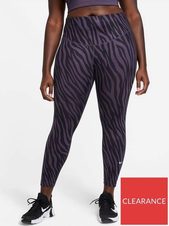 front image of nike-the-one-icon-clash-printed-leggings-zebra-print