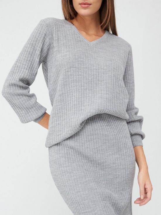 front image of v-by-very-v-neck-relaxed-fit-rib-co-ord-jumper-grey