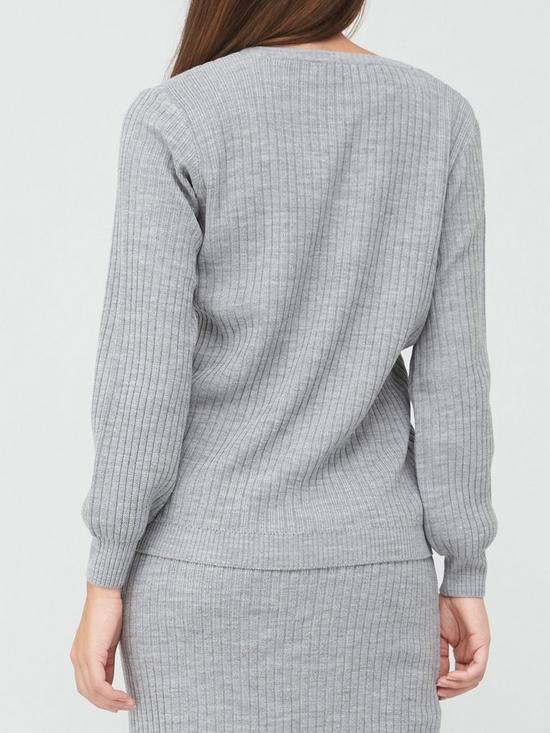stillFront image of v-by-very-v-neck-relaxed-fit-rib-co-ord-jumper-grey