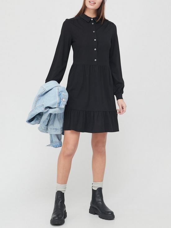 front image of v-by-very-long-sleevenbspshirt-mini-dress-black