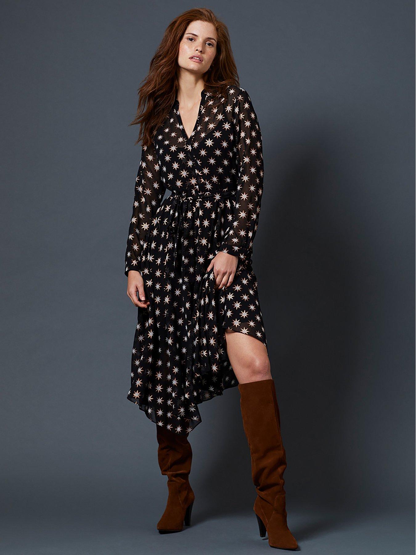 mint velvet black star print trapeze dress