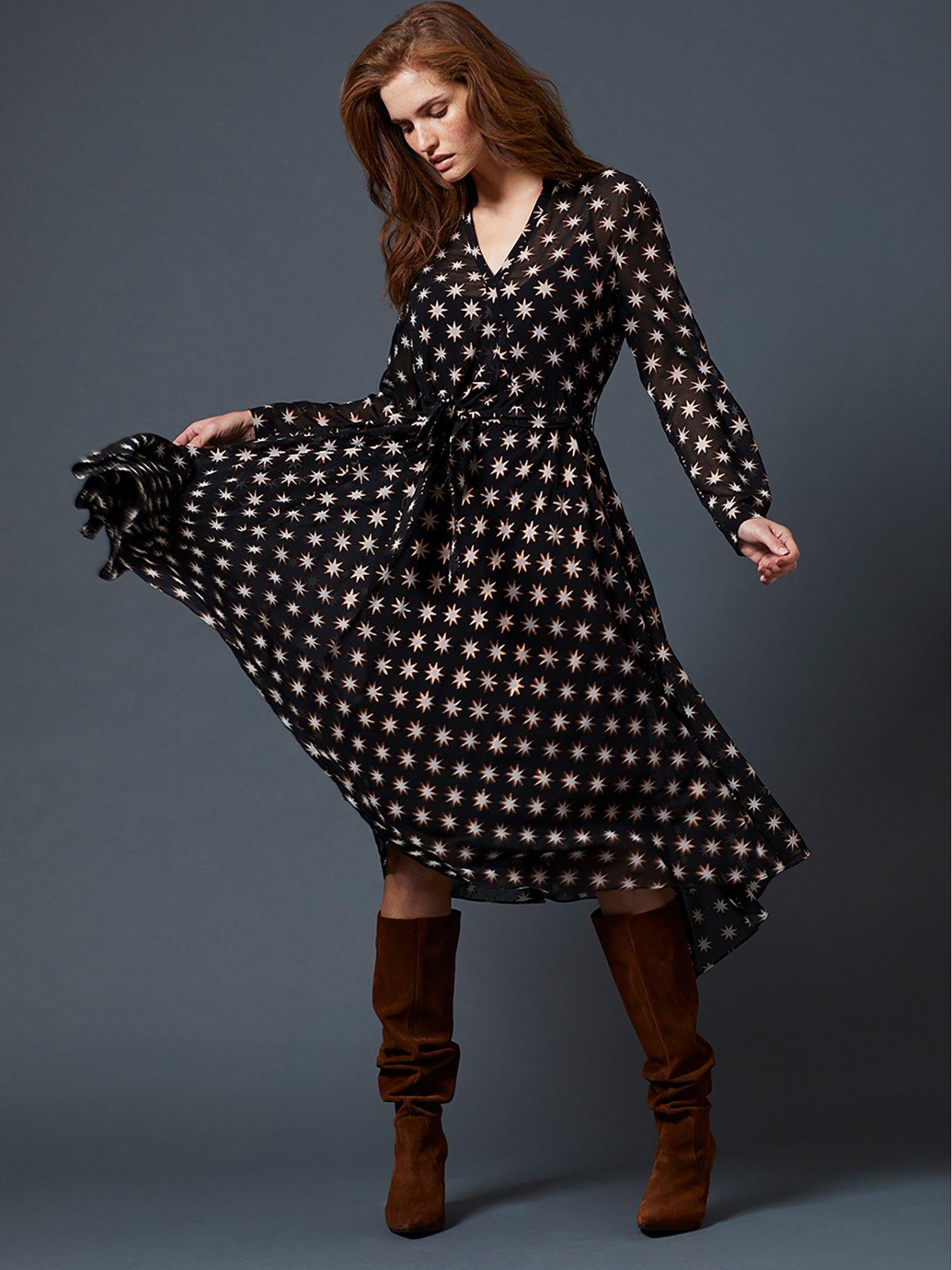 mint velvet black star print trapeze dress