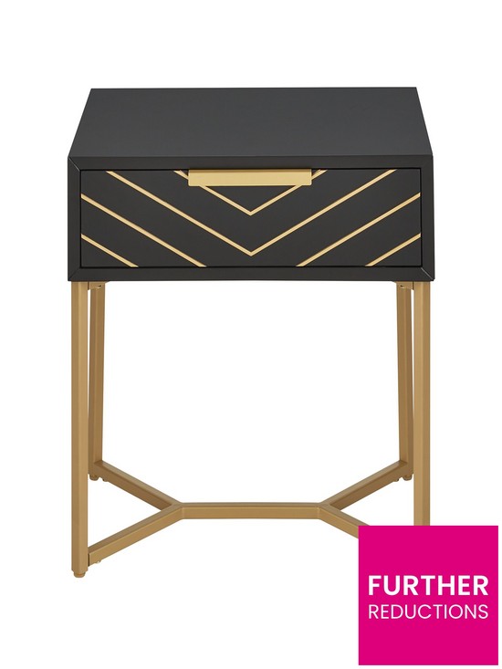 front image of chevron-1-drawer-lamp-table-blackgold