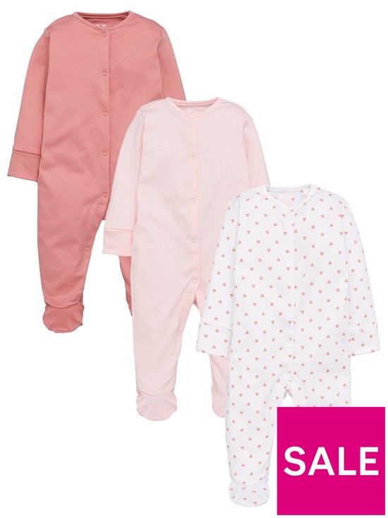 front image of mini-v-by-very-baby-girls-3-pack-essentialsnbspsleepsuits-pink