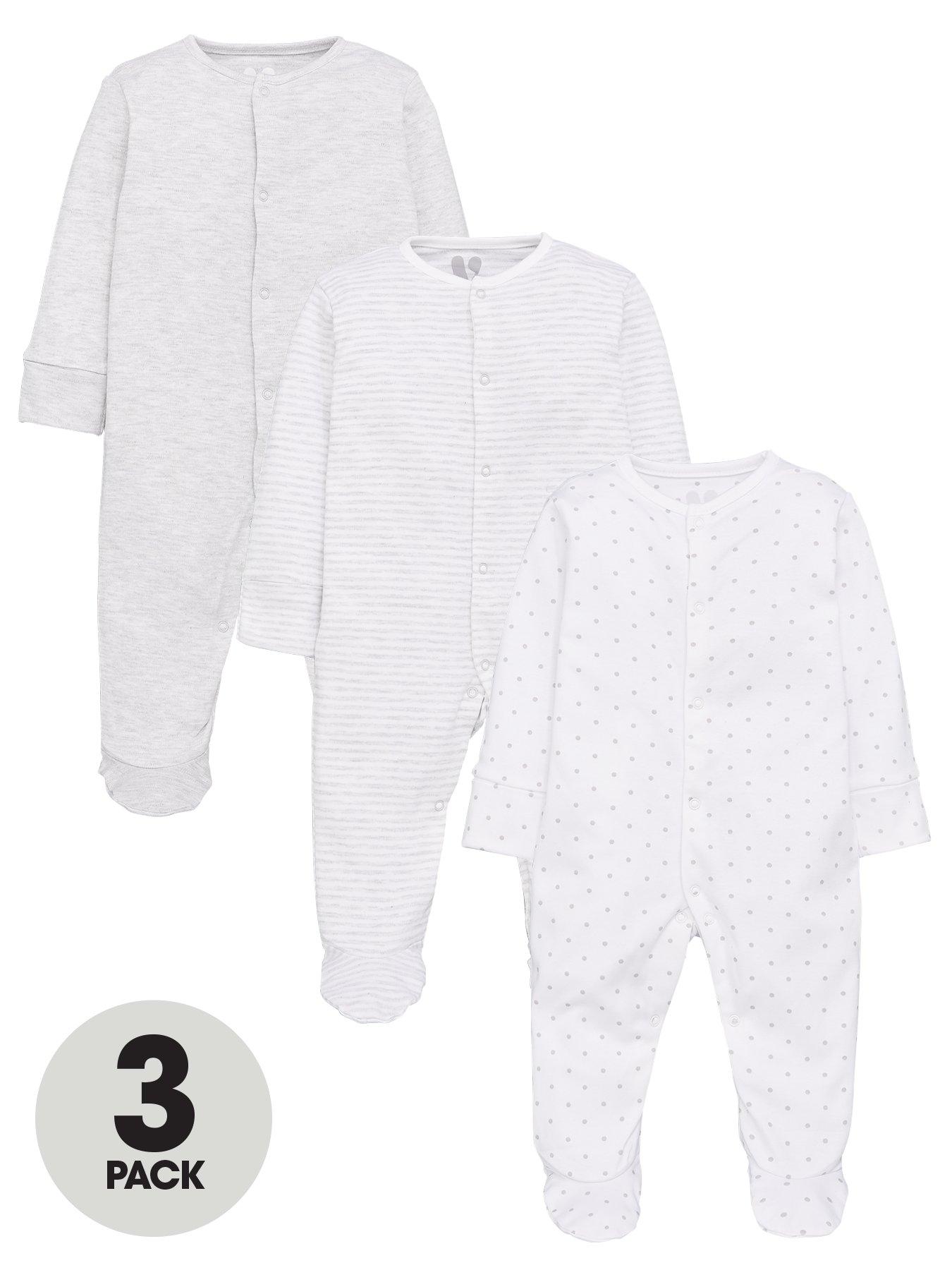 The Very Collection Baby Unisex 3 Pack Essentials Sleepsuits - White