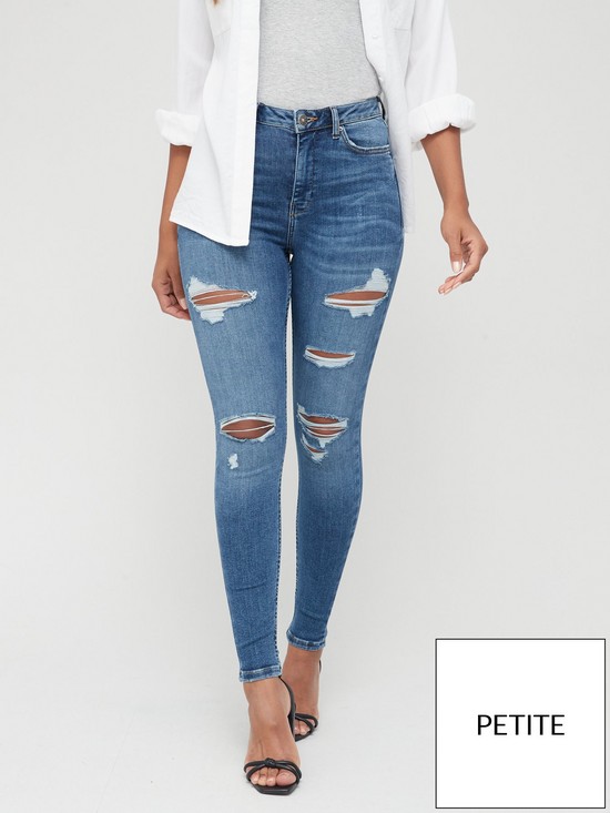 front image of v-by-very-shortnbspella-high-waist-open-ripsnbspskinny-jean-mid-wash