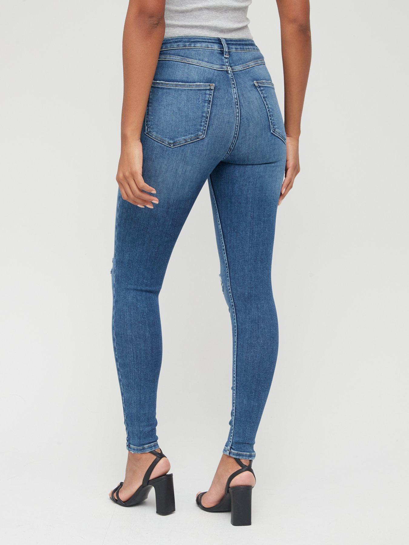 V by Very Short Ella High Waist Open Rips Skinny Jean - Mid Wash | very ...
