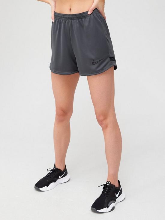 front image of nike-womens-dry-knit-academy-21-shorts-blackwhite