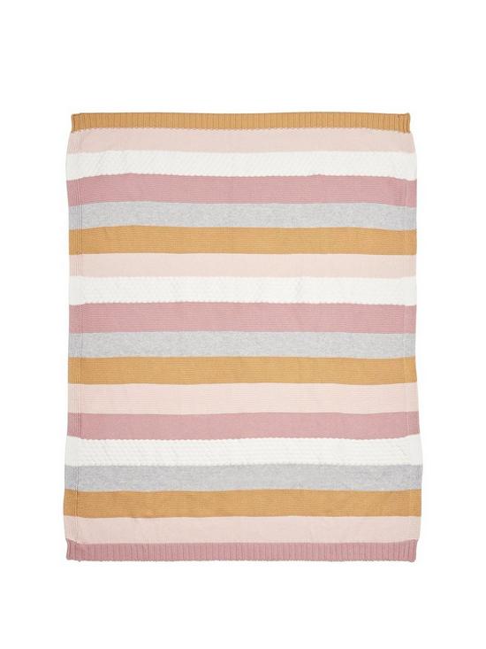 front image of mamas-papas-knitted-blanket-multi-stripe-pink