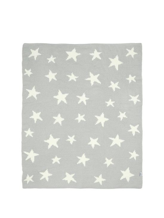 front image of mamas-papas-chenille-blanket-grey-star