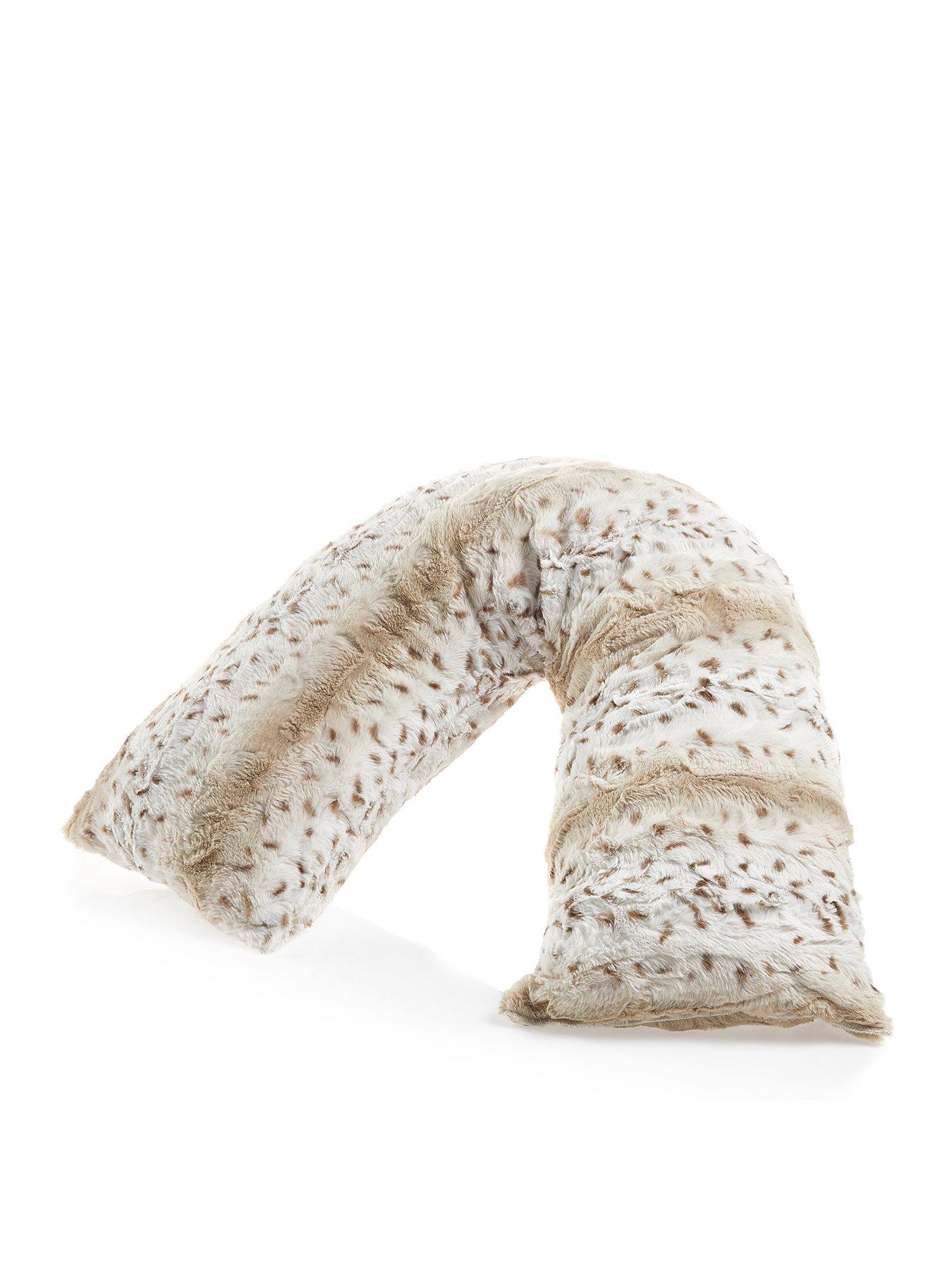 Product photograph of Downland Everyday Snow Leopard Print V-shaped Faux Fur Pillow from very.co.uk