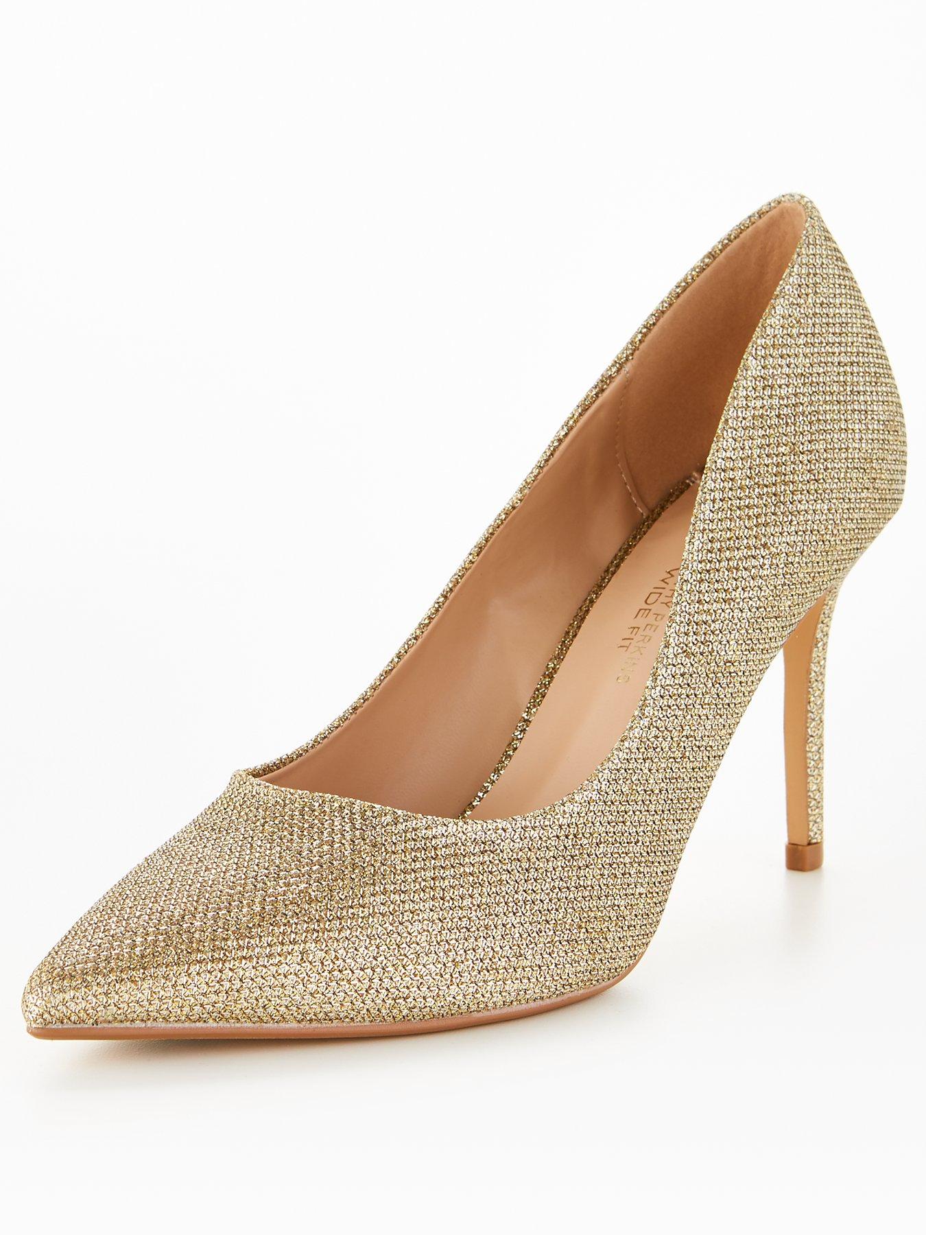 wide fit gold court shoes