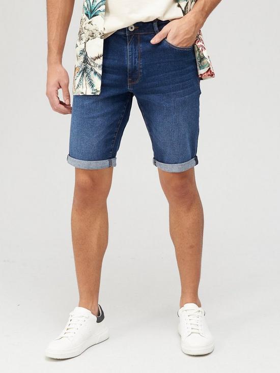 front image of very-man-slim-denim-shorts-with-stretch-mid-blue