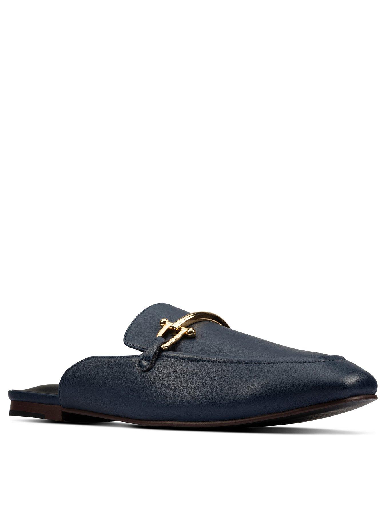 clarks navy mules