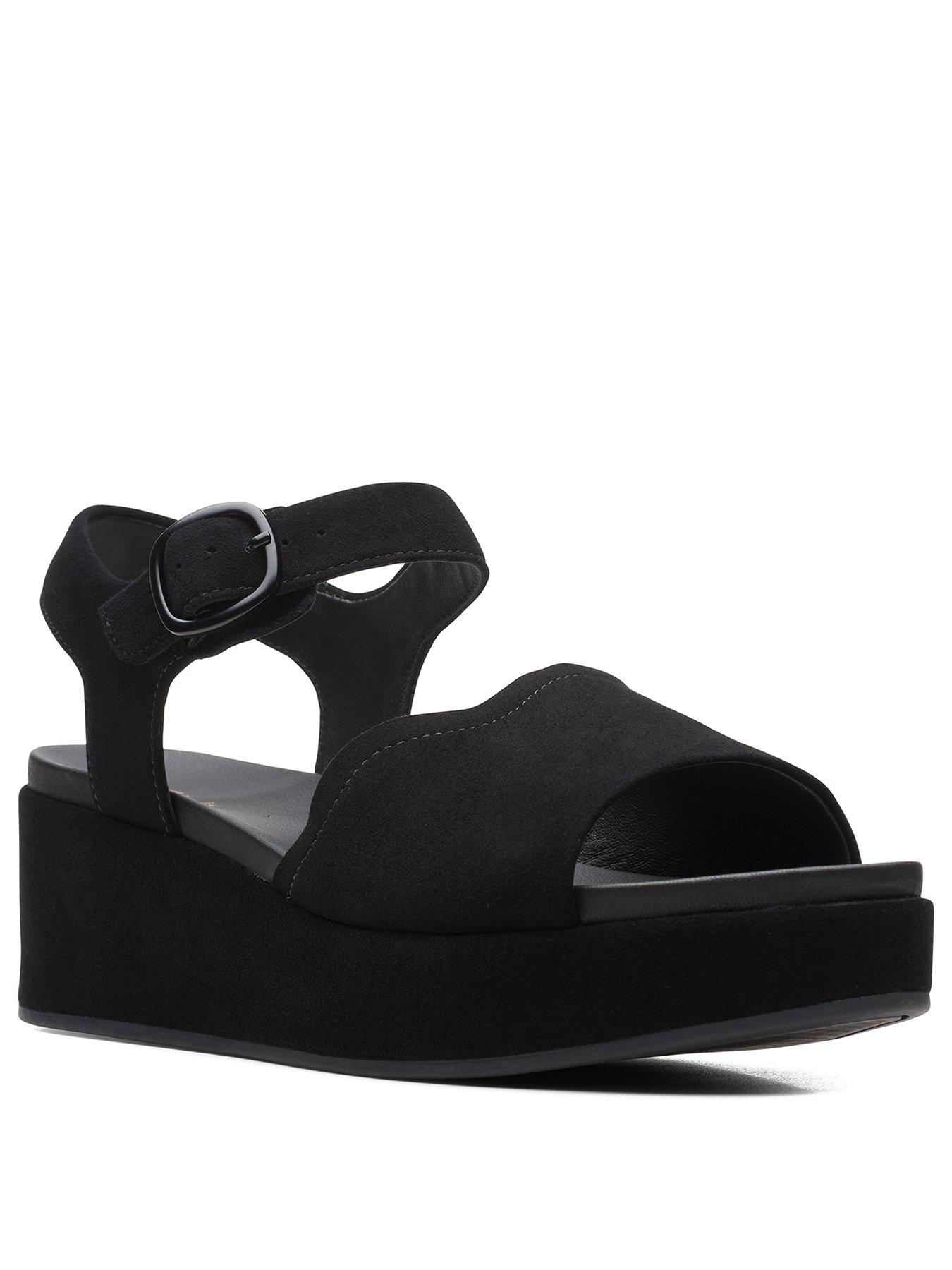 clarks black suede wedge sandals