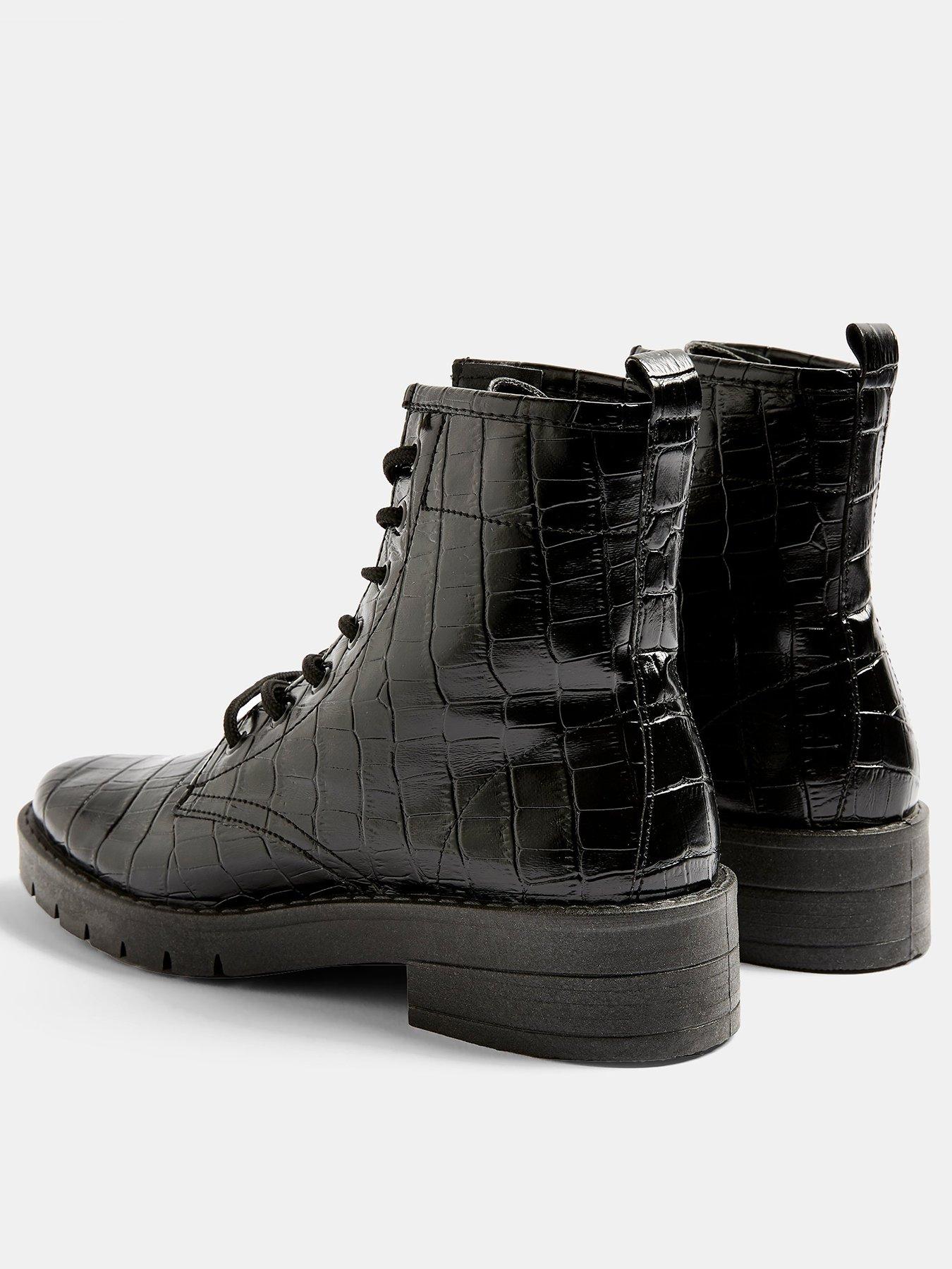 buster black crocodile lace up boots