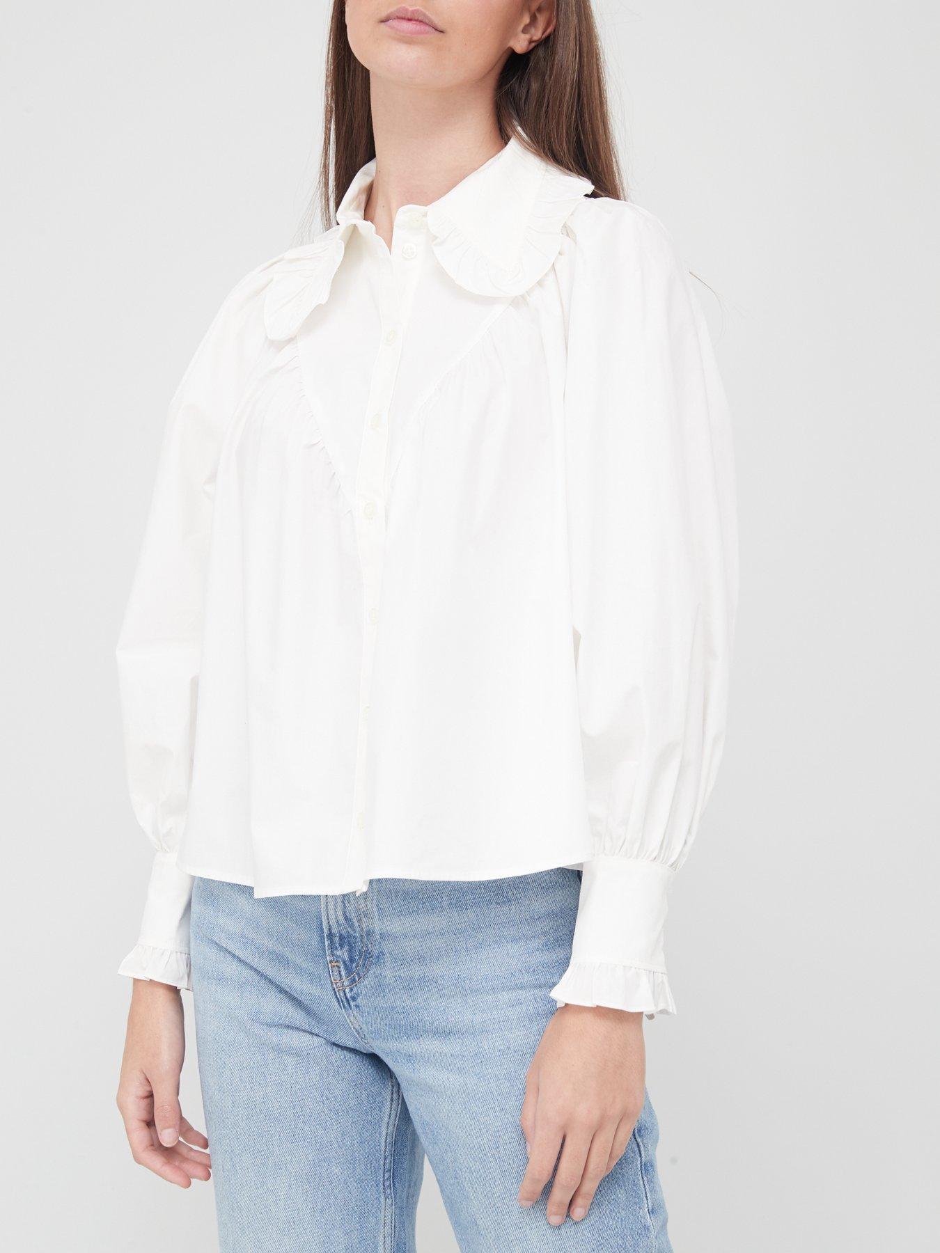 ruffle collar blouse white