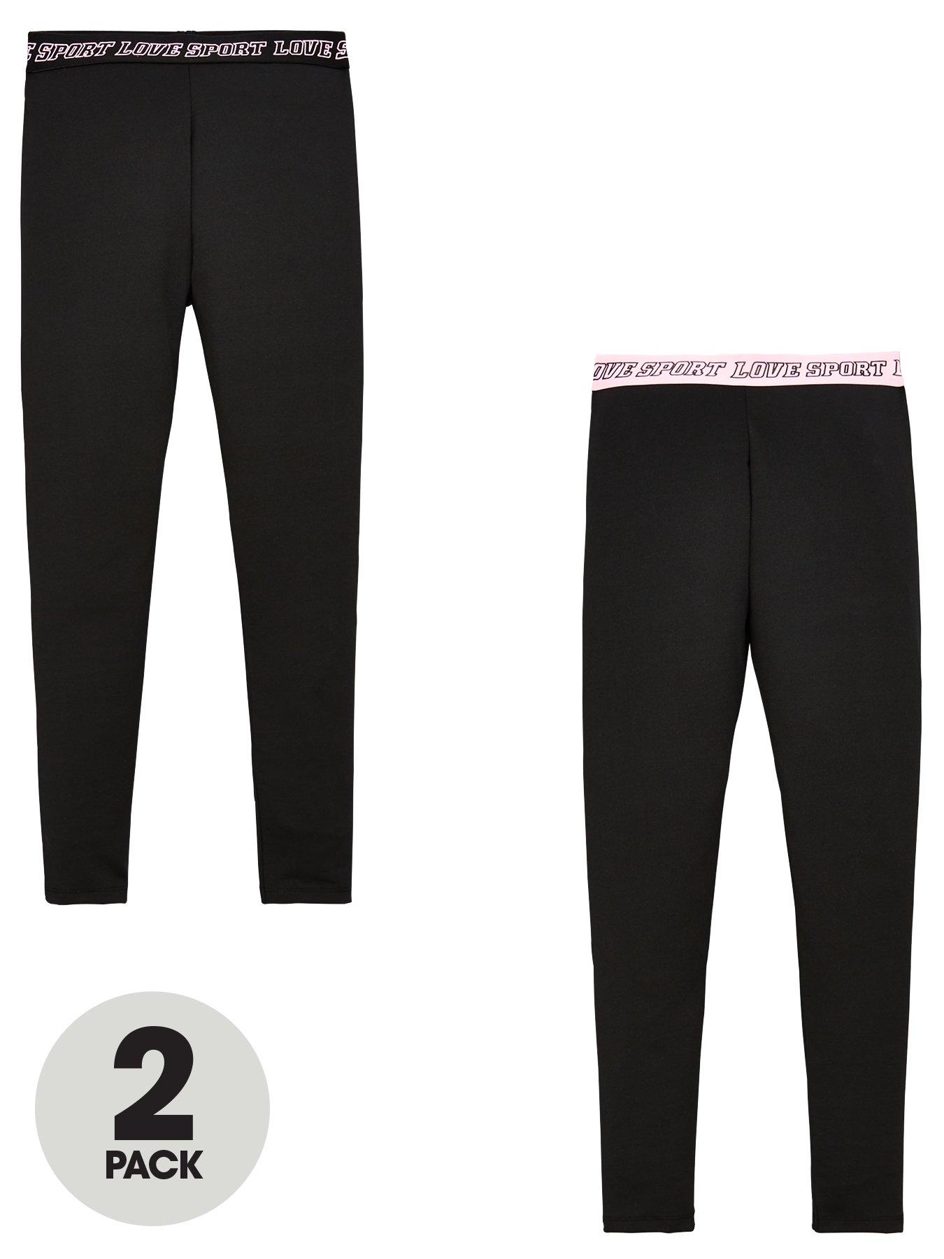 Girls Charcoal School Leggings 2 Pack