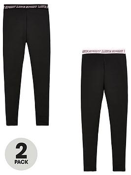 V By Very Girls 2 Pack Printed Waistband Active Leggings Co-Ord - Black
