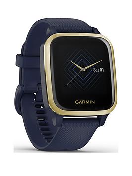Garmin Venu Sq Music Edition, Gps Smartwatch With All-Day Health Monitoring - Light Gold With Navy Blue Band