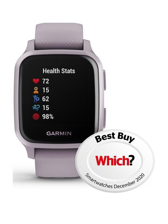 stillFront image of garmin-venureg-sq-gps-smartwatch-with-all-day-health-monitoring-purple-with-lavender-band