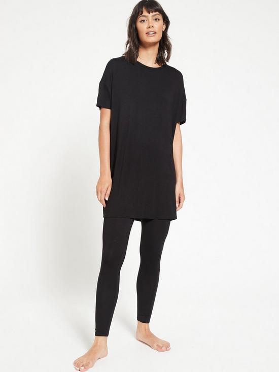 front image of everyday-longline-t-shirt-amp-legging-lounge-pyjamasnbsp--black