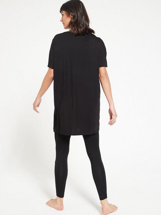 stillFront image of everyday-longline-t-shirt-amp-legging-lounge-pyjamasnbsp--black