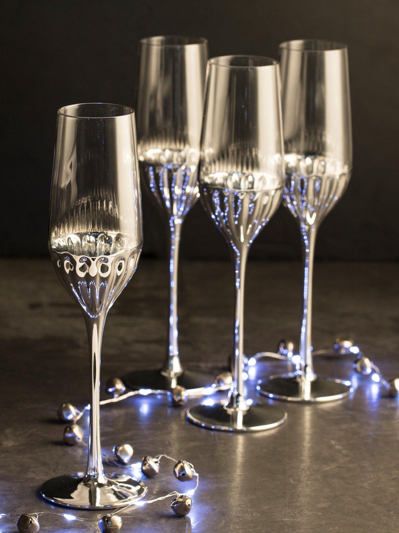 Image 1 of 2 of WATERSIDE Platinum Art Deco Champagne Flute Glasses &ndash; Set of 4