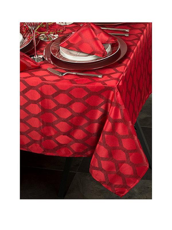 Red Geo Table Linen Set, Extra Long Tablecloths Uk