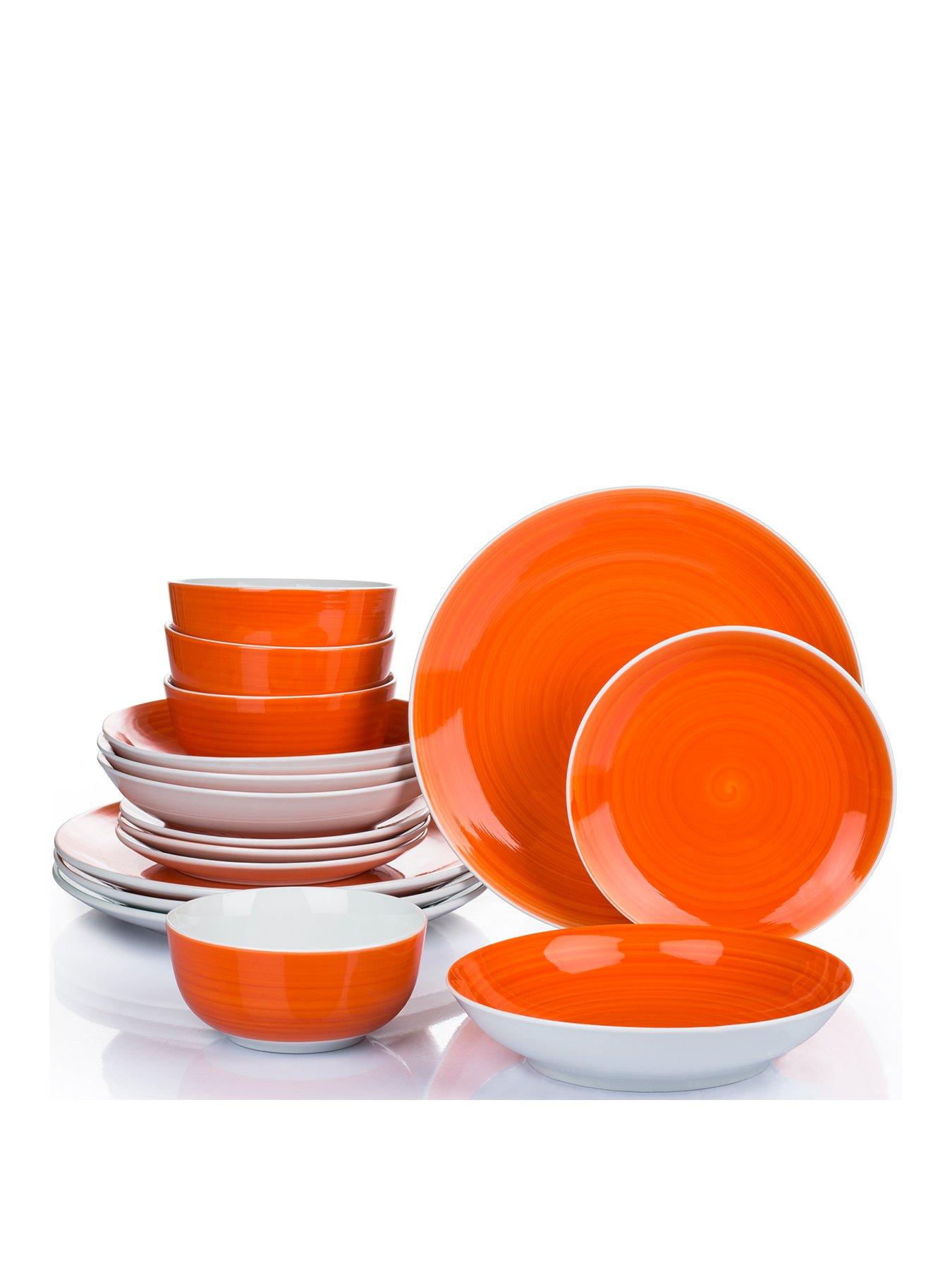 Product photograph of Waterside Orange Flame Spin Wash 16-piece Dinner Set from very.co.uk