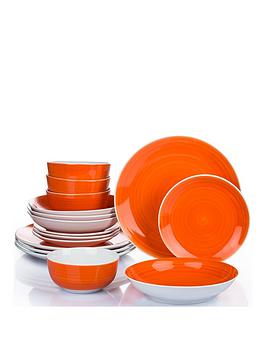 Product photograph of Waterside Orange Flame Spin Wash 16-piece Dinner Set from very.co.uk