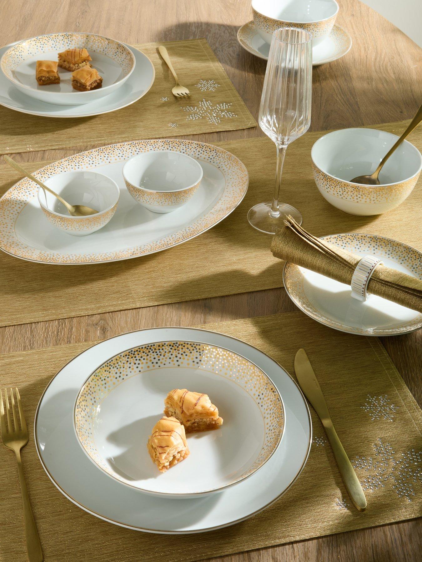 WATERSIDE 50-Piece Gold Sparkle Dinner Set
