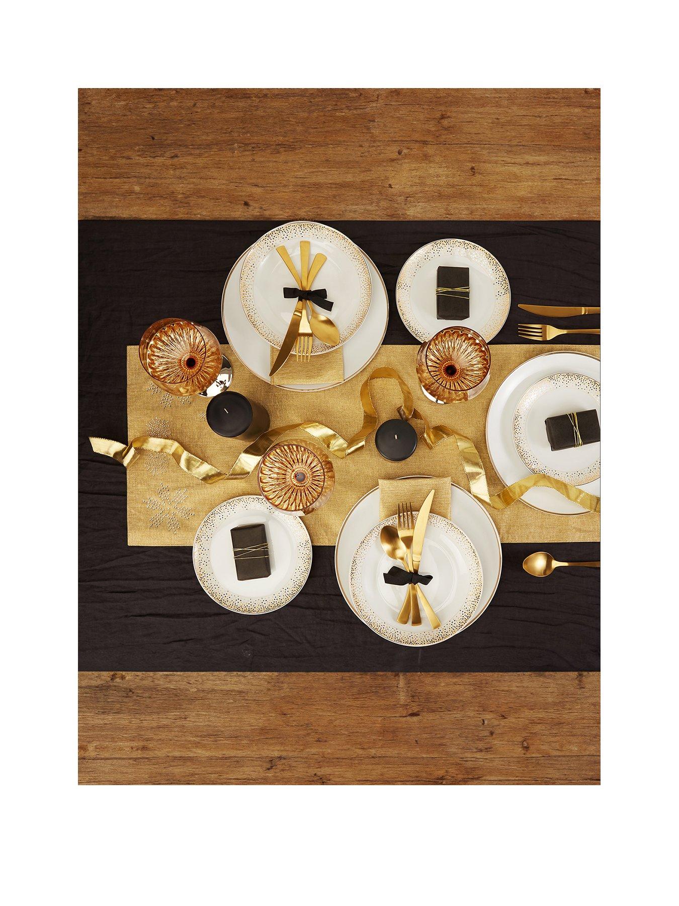WATERSIDE 50-Piece Gold Sparkle Dinner Set