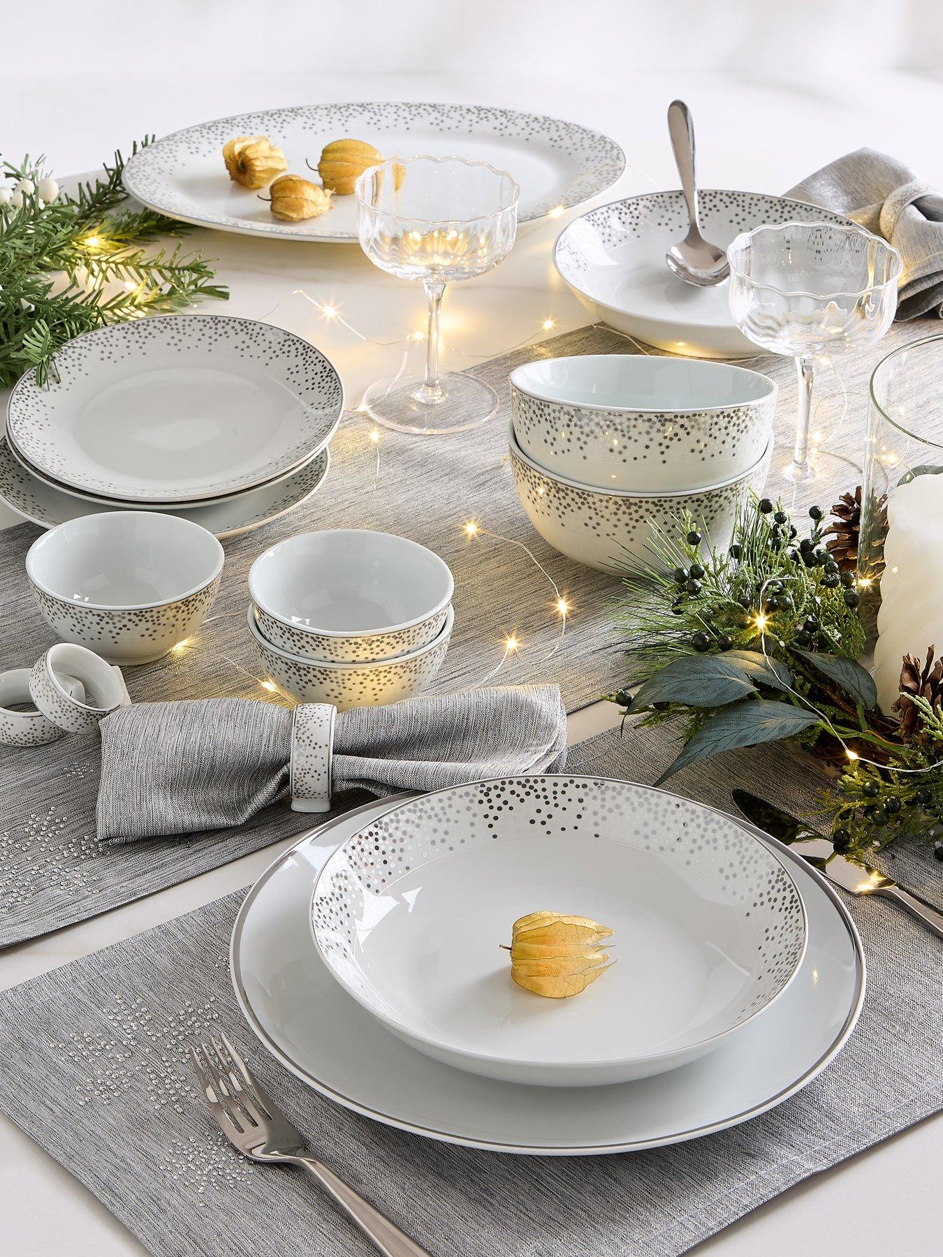 WATERSIDE 50-Piece Silver Sparkle Dinner Set