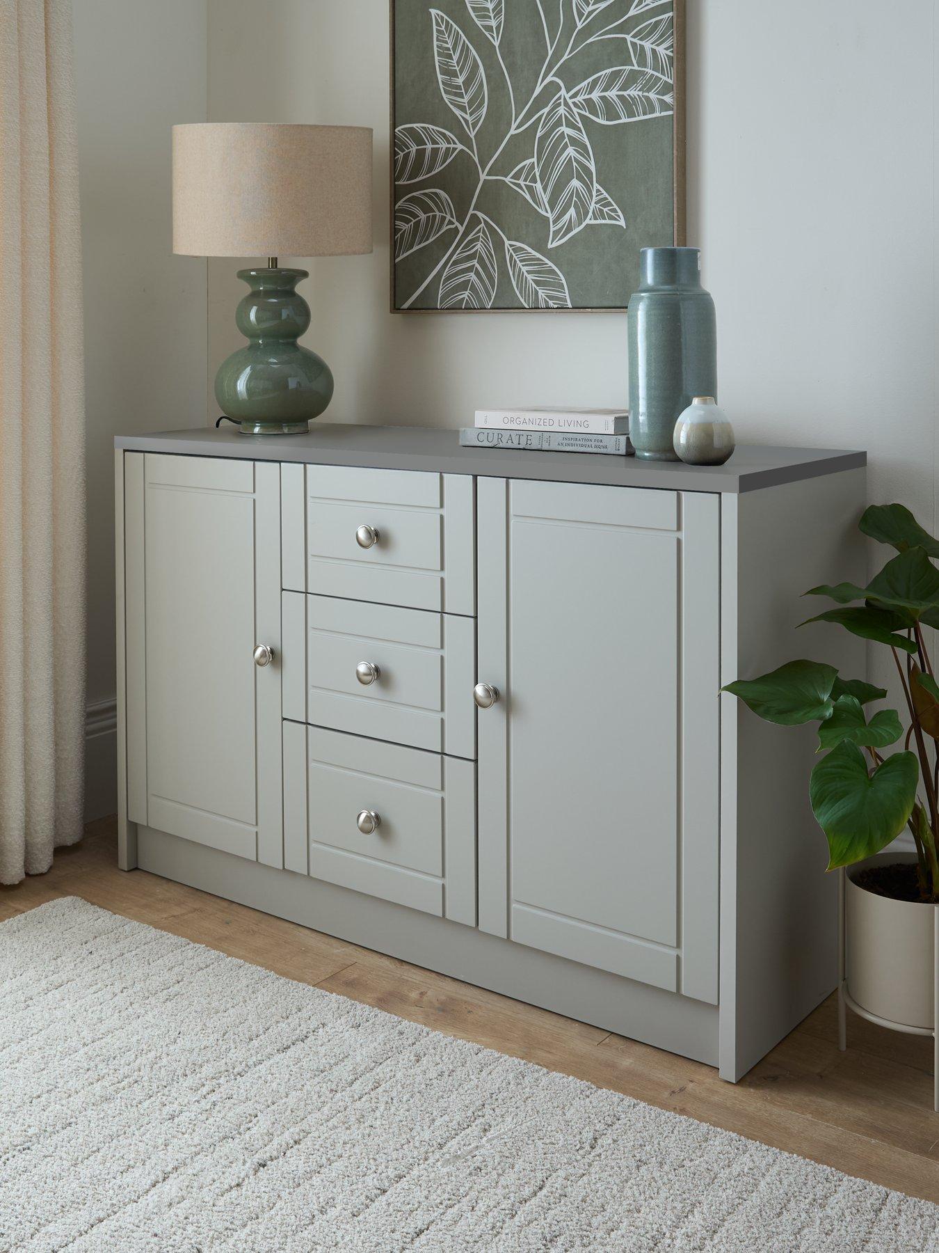 One Call Alderley Large Ready Assembled 2 Door, 3 Drawer Sideboard - Grey